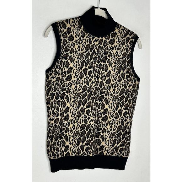 Luisa Spagnoli Animal Print 100% wool Turtleneck Tank Top size Medium - Picture 3 of 8
